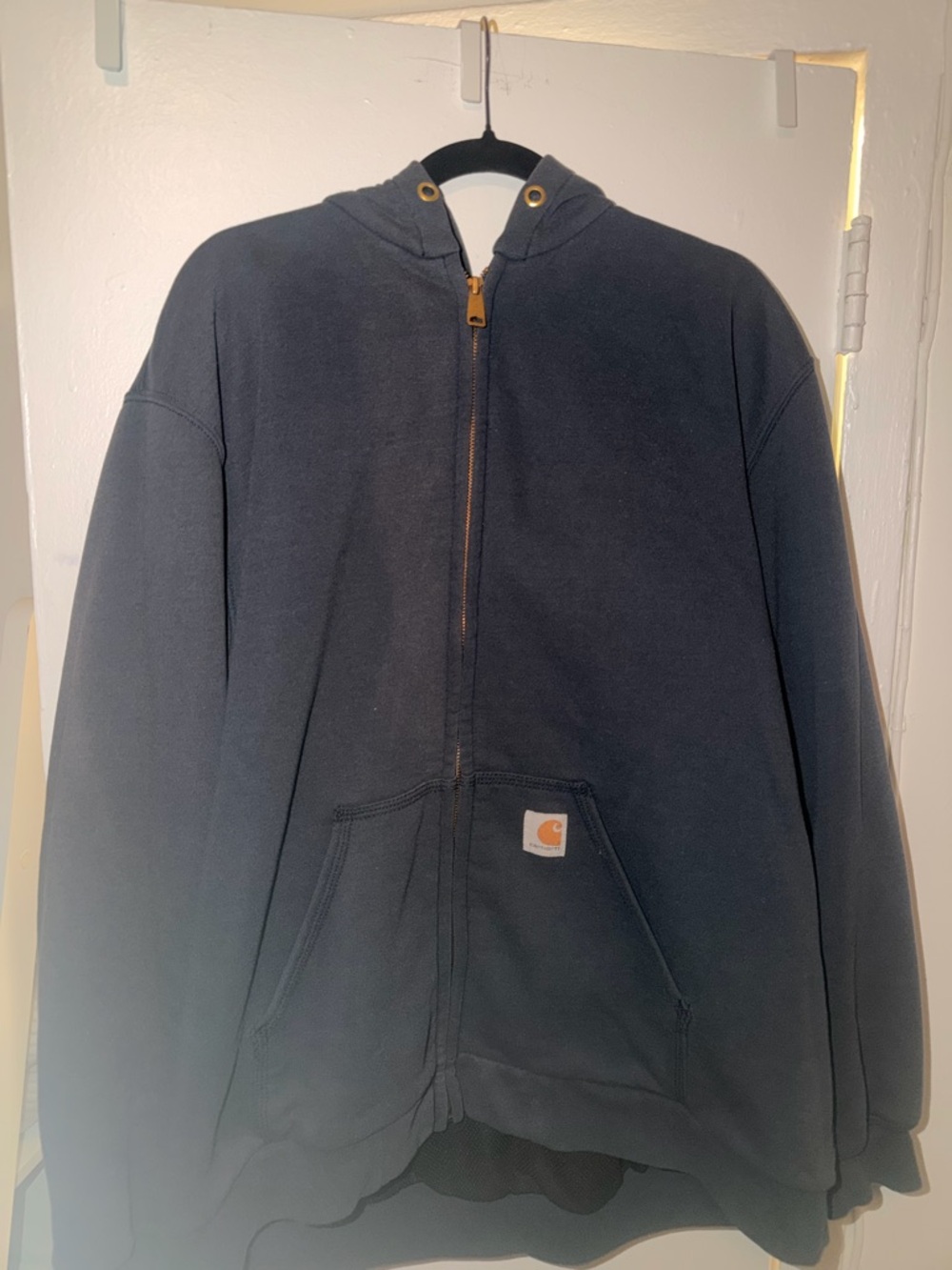 Carhartt Navy Zip-Up Hoodie with Brass Zipper